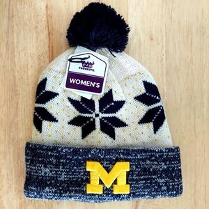 Michigan Wolverines Womens Hat Fan Favorite Striped Pom Maize Blue